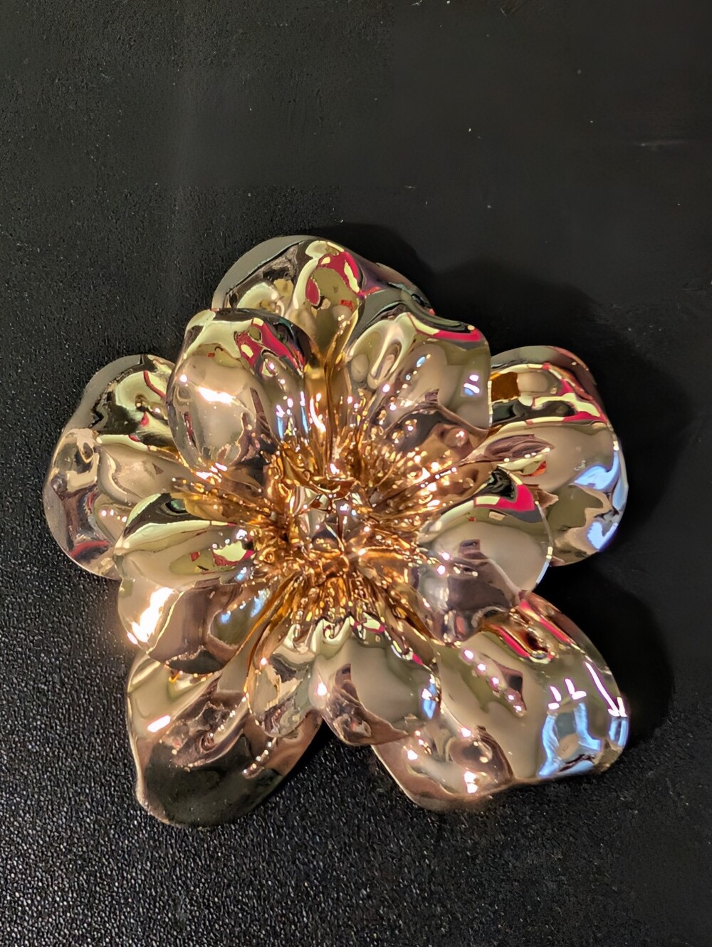Oversized Rose Gold Tone Flower Brooch Large Sculptural Floral Statement Pin